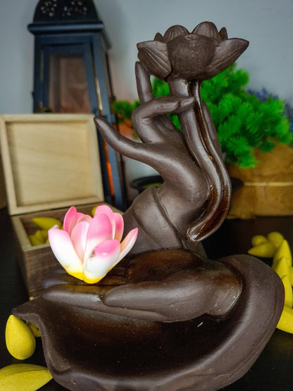 lotus waterfall incense burner purple clay ceramic