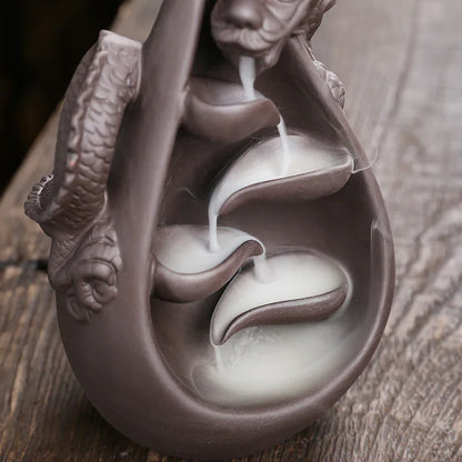 Chinese dragon backflow incense burner ceramic decor