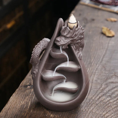 Chinese dragon backflow incense burner ceramic decor