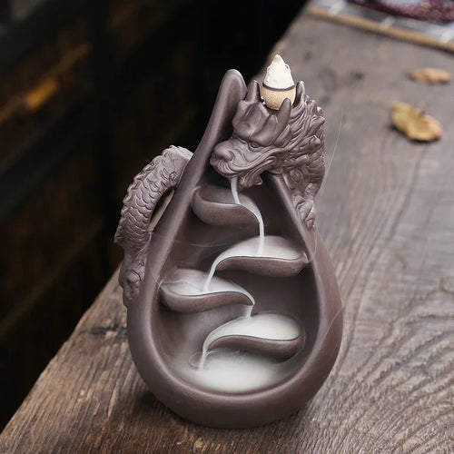 Chinese dragon backflow incense burner ceramic decor