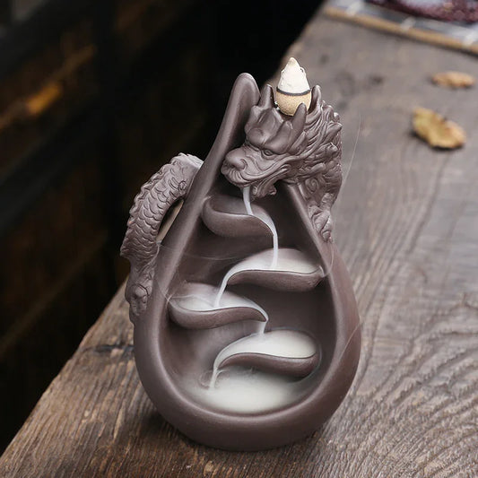 Chinese dragon backflow incense burner ceramic decor