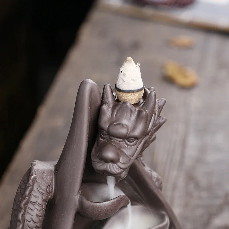 Chinese dragon backflow incense burner ceramic decor